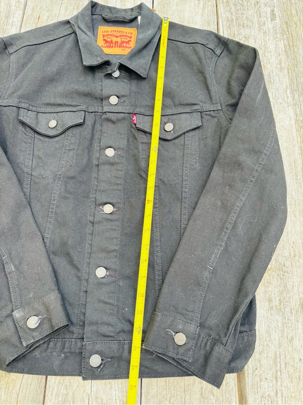 Levi's Strauss Cotton Black Denim Trucker Jacket with Red Tab size Large - Picture 6 of 9